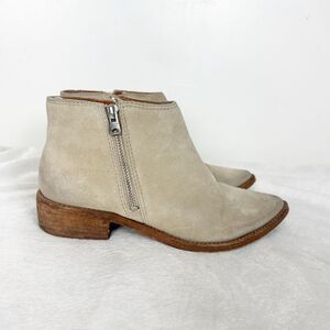 All Saints Leather Suede Zip  Ankle Boots Women's 37.5 in Sand Boho Western Heel